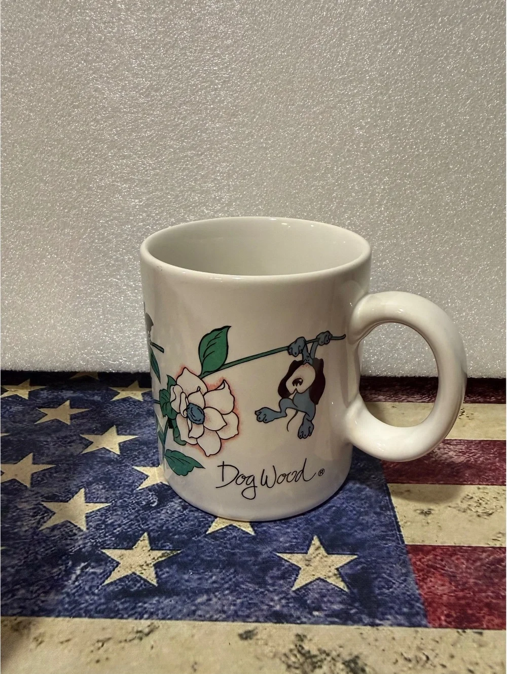 Vintage 1989 Petal Pets Dog Wood Puppy Floral Mug Japan Whimsical